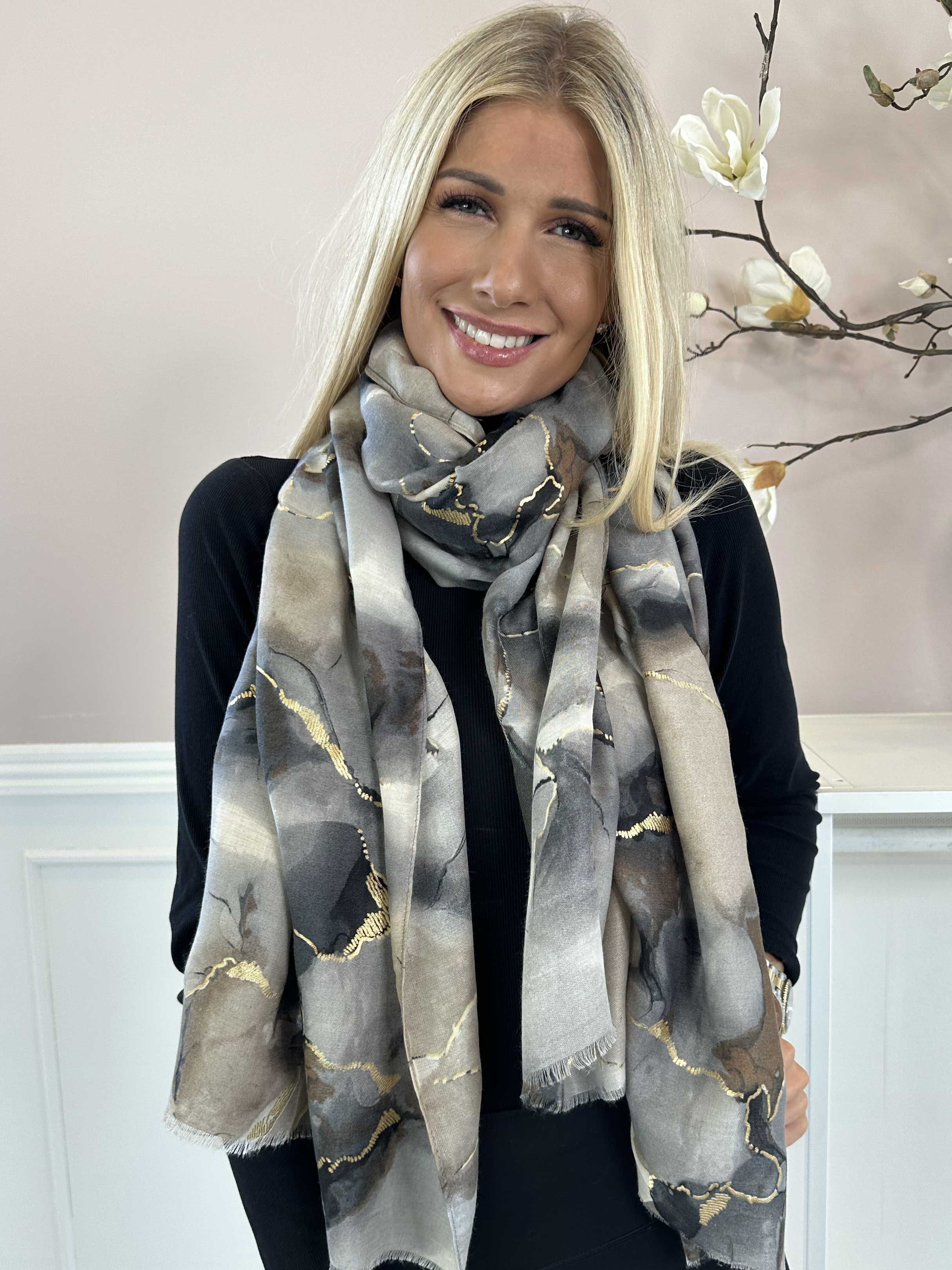 Jana Marble - Halsduk i viskos med marmortryck